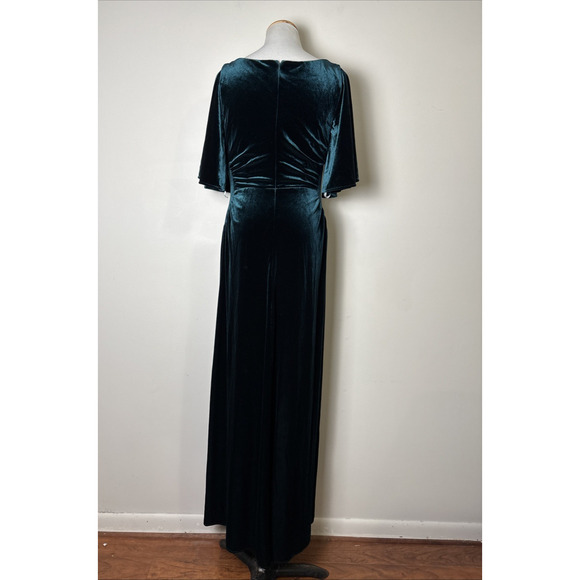 AW Bridal Green Velvet Maxi Dress Size 6 Flutter Sleeve Forest Fairy Bridesmaid - Picture 3 of 13